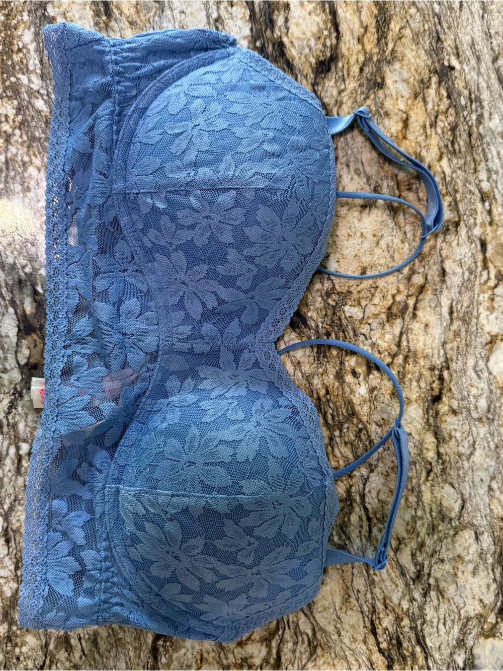 PINK Victoria’s Secret Blue Lace Longline Bra XL
